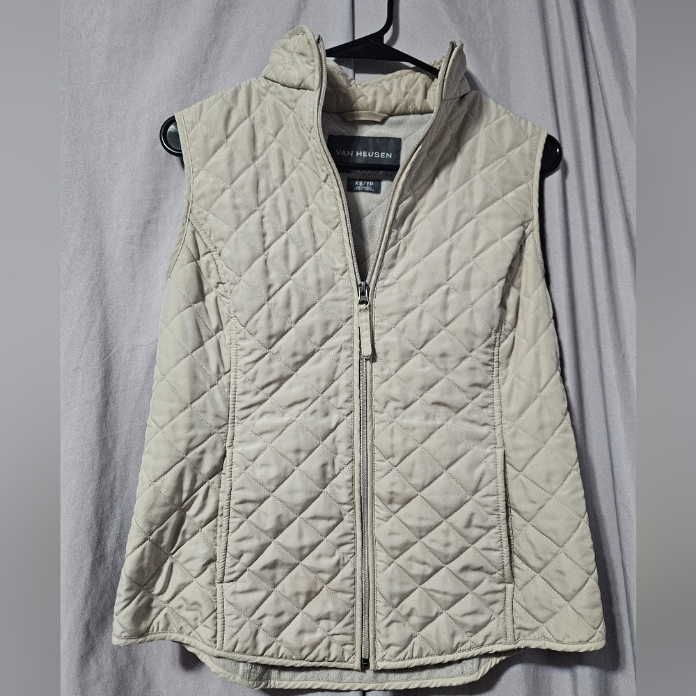 Van Heusen Womens Fleece Lined Quulted Vest, Ivory,‎ XS